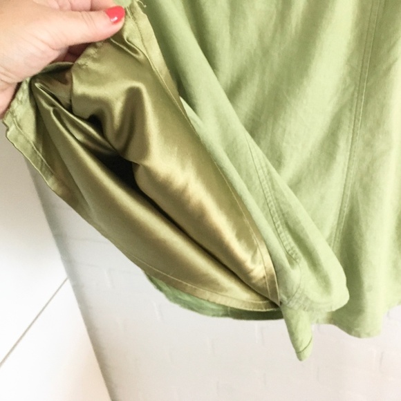 Vintage Skirt Y2K Fairy Chlorophylle A-line Linen Blend Lined Avocado Green Sz M - Picture 11 of 13